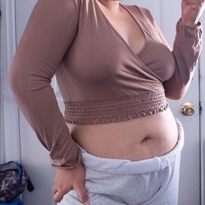 Fashion Nova Mocha Long Sleeve Crop Top